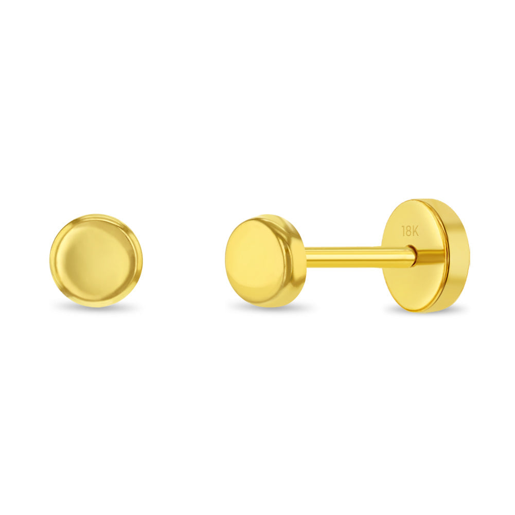 18k Gold Small Coin Baby / Toddler / Kids Earrings Safety Push Back