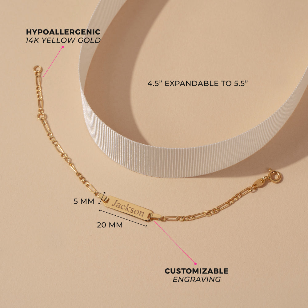 14k Gold 4.5"-5.5" Classic Figaro Toddler / Kids / Boys Bracelet