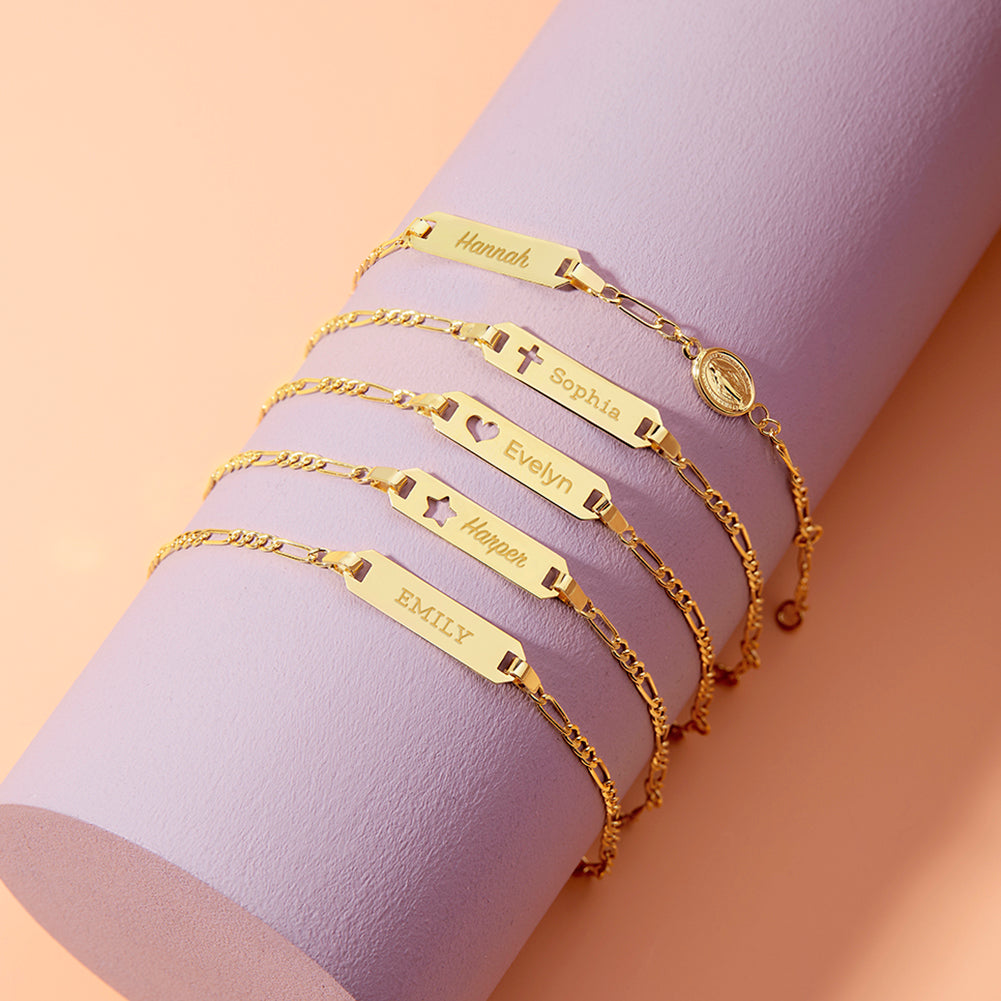 14k Gold 4.5"-5.5" Cross Cutout Tag ID Baby / Toddler / Kids Bracelet