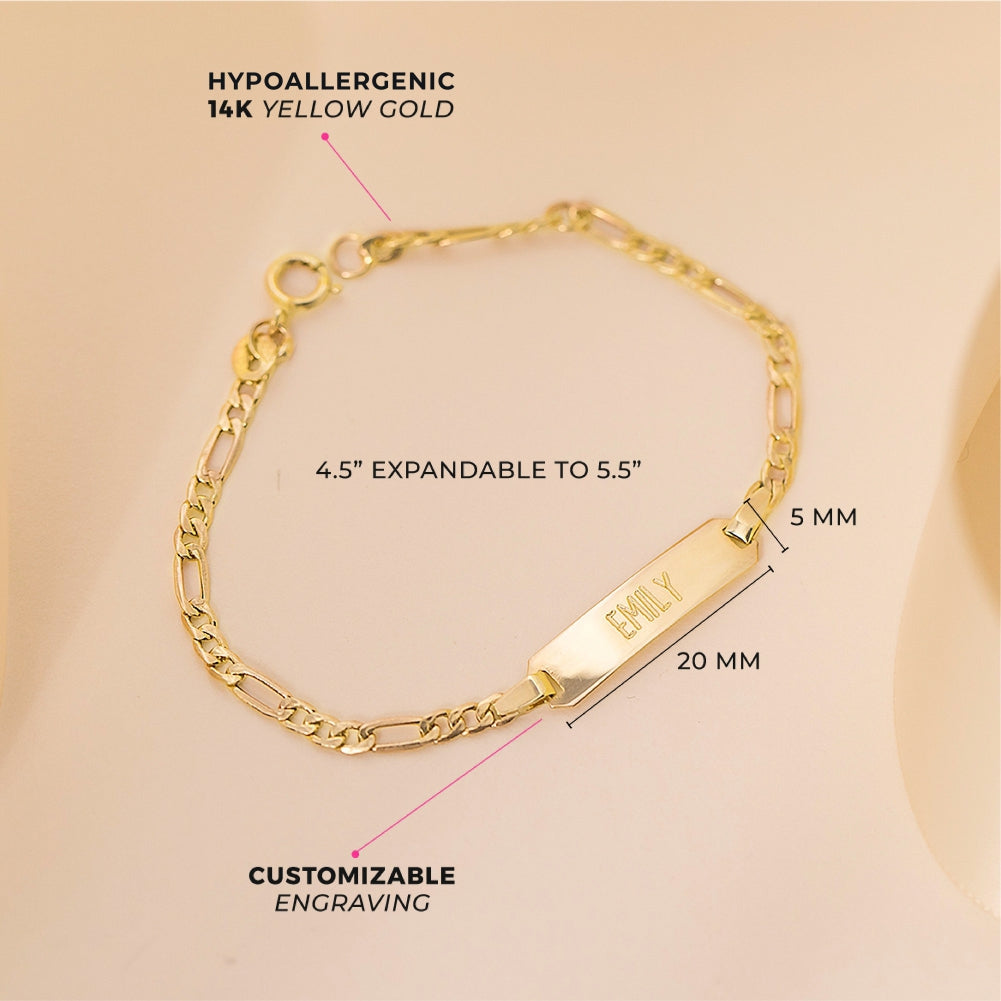 14k Gold 4.5-6.5" Classic Figaro Identification Baby / Toddler / Kids Bracelet Extension Girl