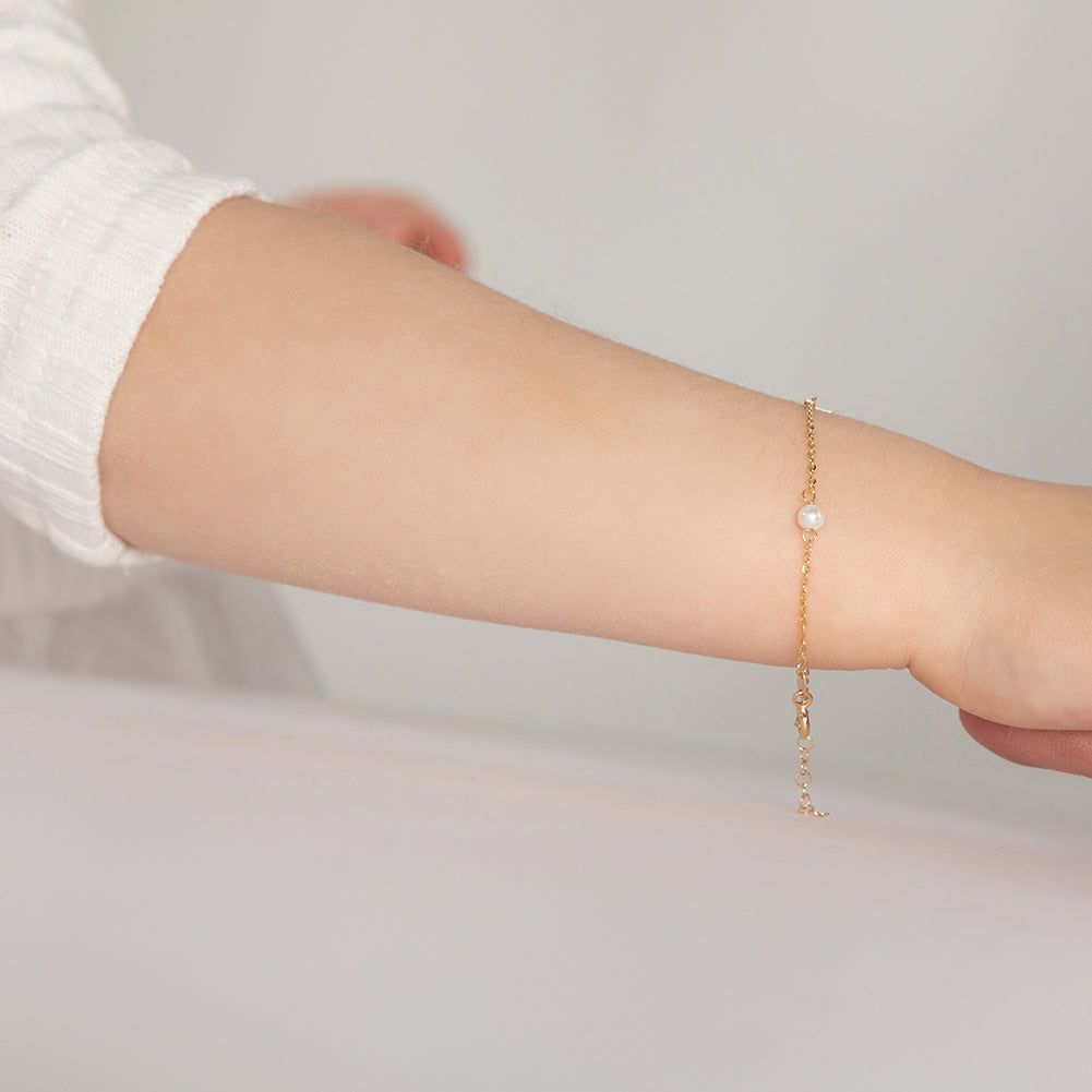 18k Gold 5-6" Polished Cross Baby / Toddler / Kids Bracelet Simulated Pearl