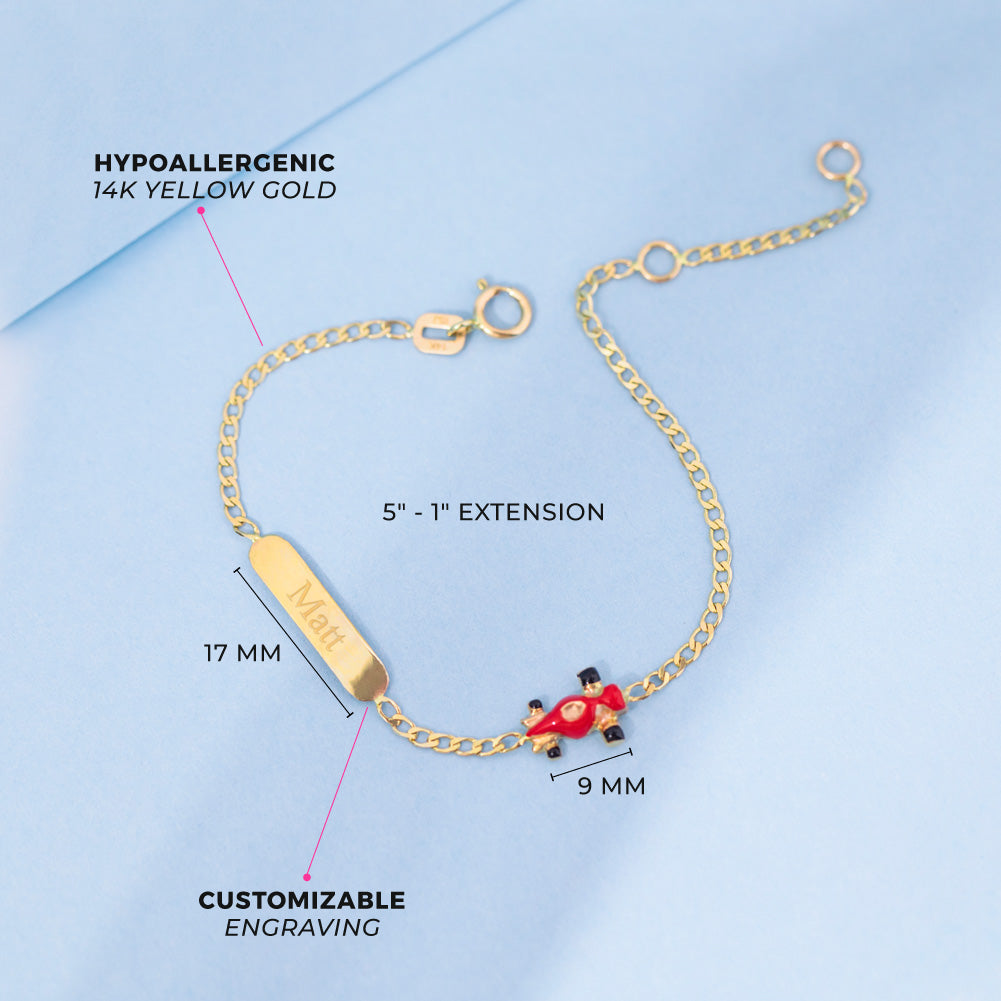 14k Gold 5"- 6" Engravable Red Car Baby / Toddler / Kids Bracelet Enamel
