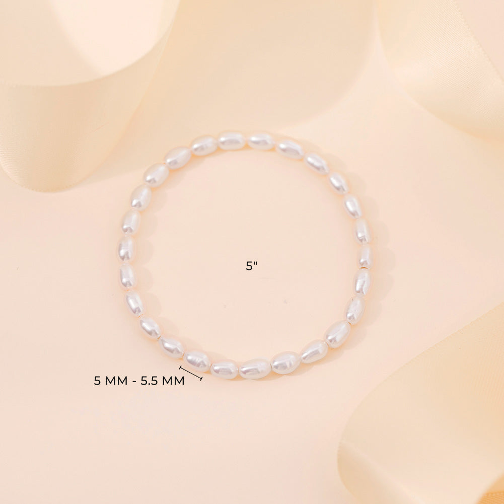 5"-7" Virgin Mary Charm Elongated Freshwater Cultured Pearl Baby / Kids / Teen Bracelet