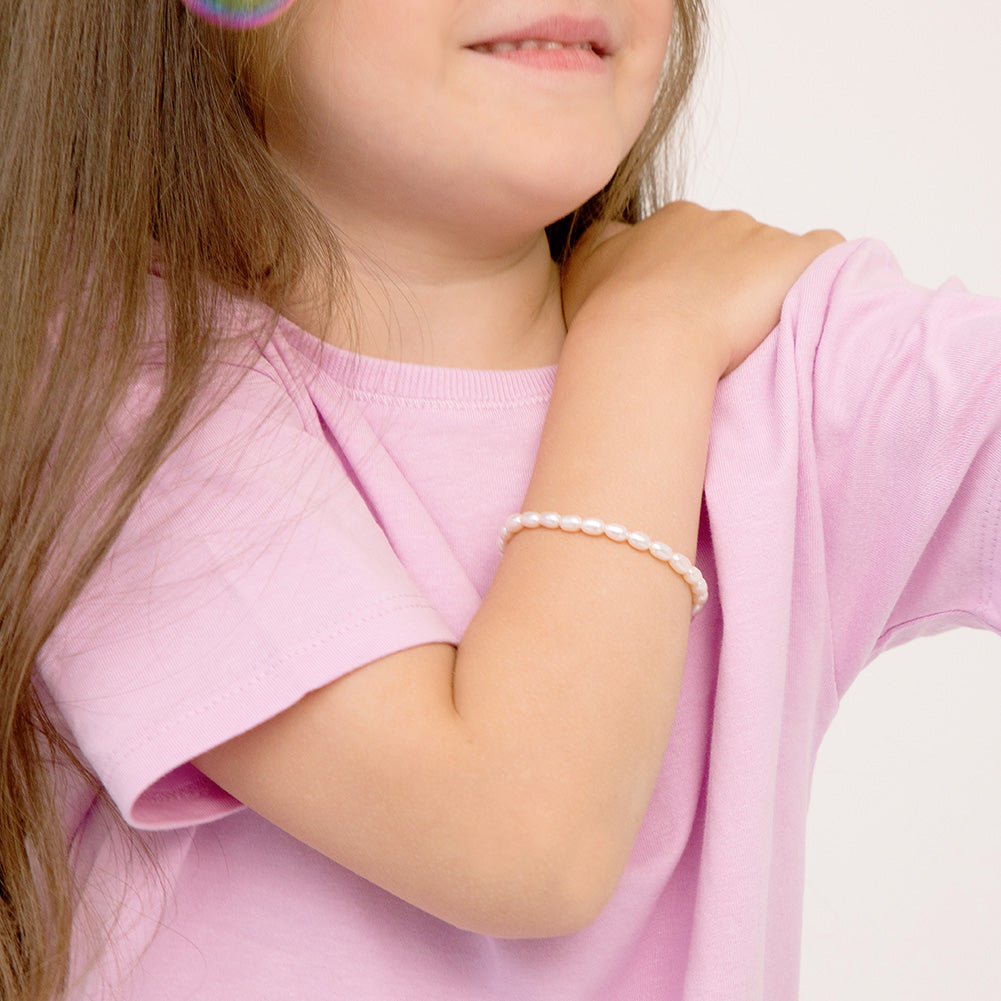 5"-7" Virgin Mary Charm Elongated Freshwater Cultured Pearl Baby / Kids / Teen Bracelet