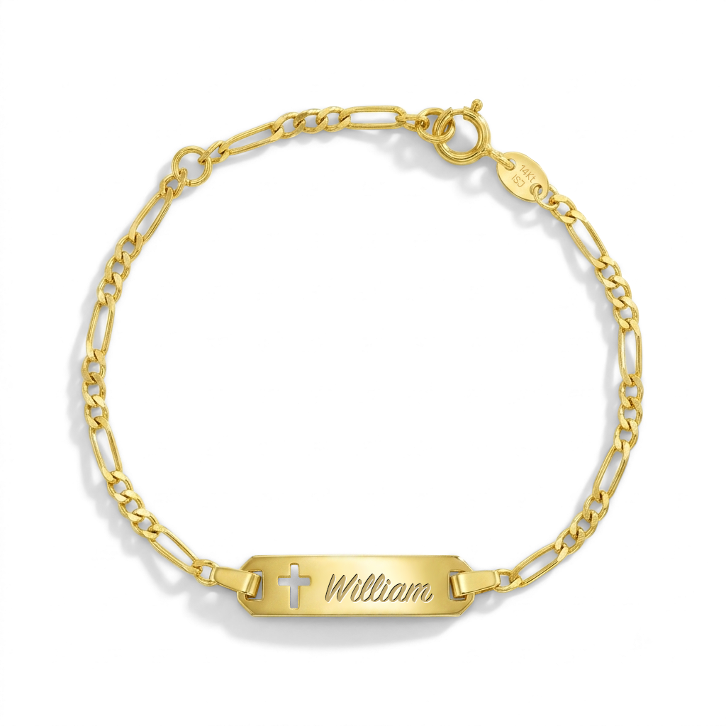 14k Gold 4.5"-5.5" Cross Cutout Tag ID Baby / Kids / Boys Bracelet