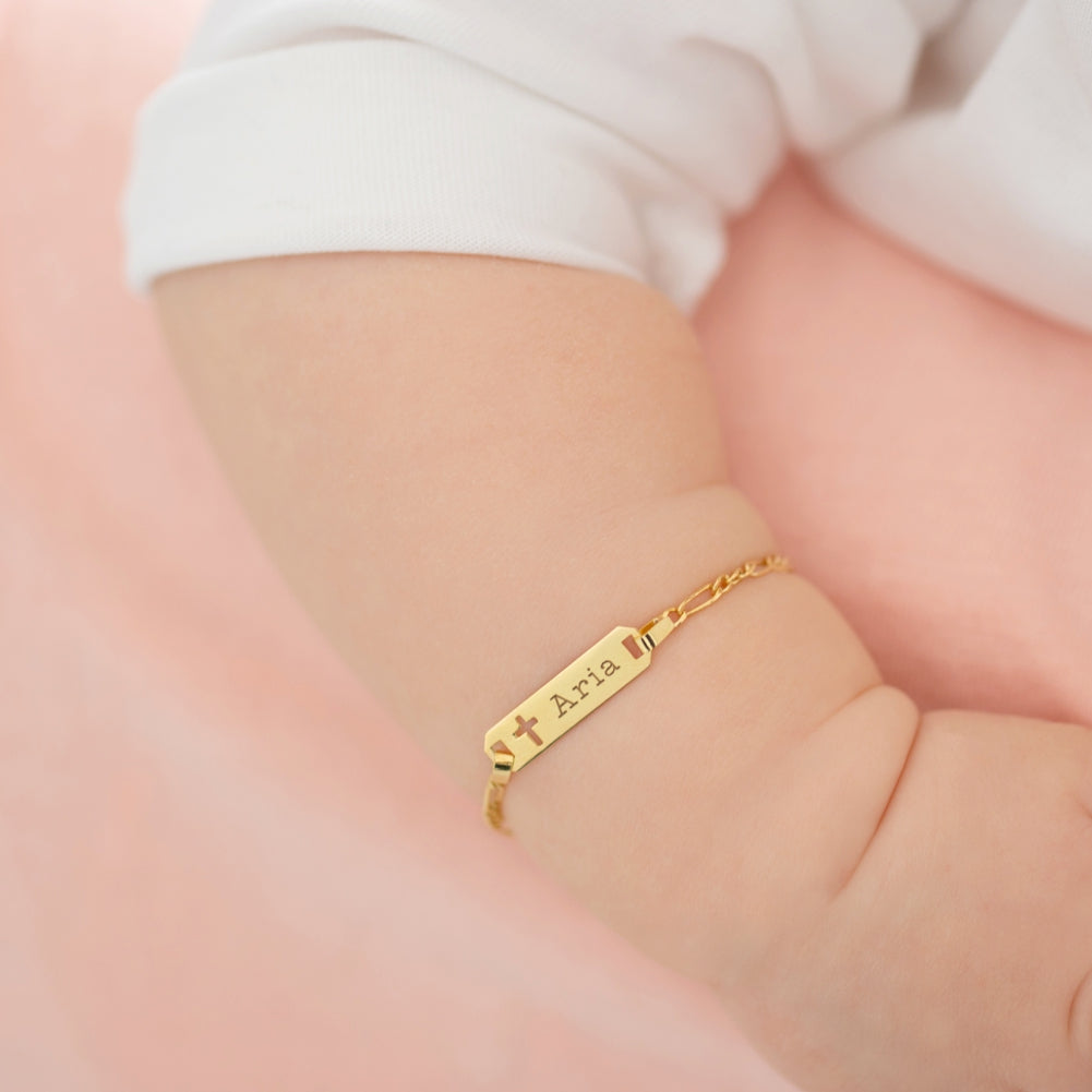 14k Gold 4.5"-5.5" Cross Cutout Tag ID Baby / Toddler / Kids Bracelet