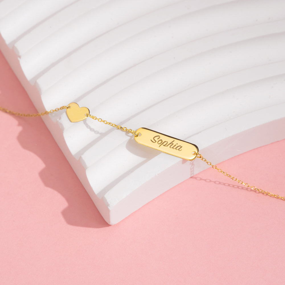 14k Gold 4.5"-5.5" Heart Charm Tag ID Baby / Toddler / Kids Bracelet