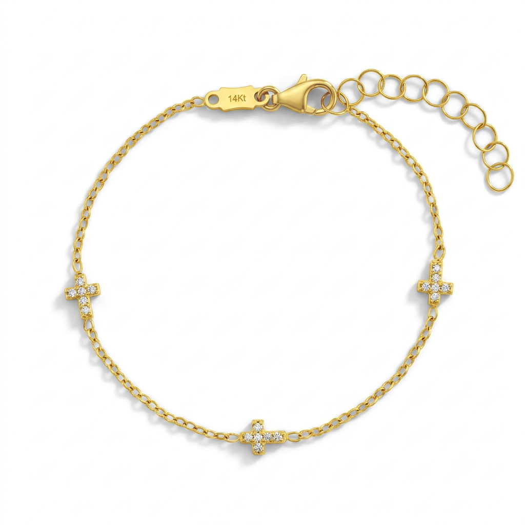 14k Gold 5"- 6" Tiny Cross Linked Baby / Toddler / Kids Bracelet