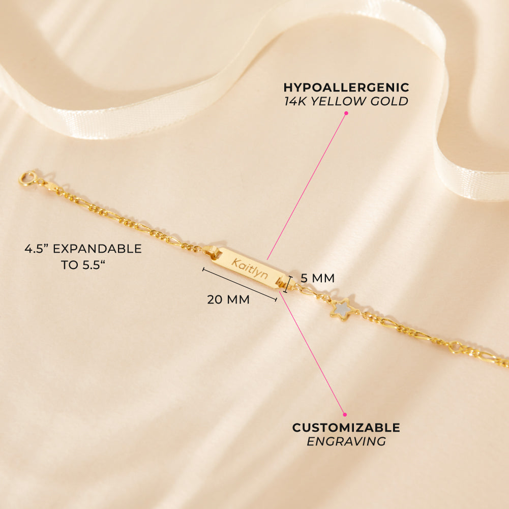 14k Gold 4.5"-5.5" Mother of Pearl Star Baby / Toddler / Kids Bracelet