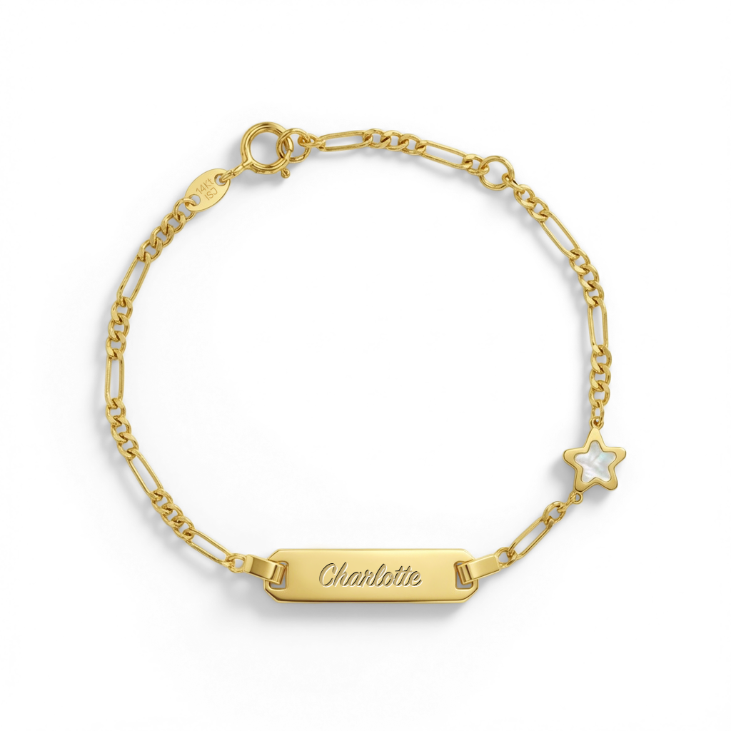14k Gold 4.5"-5.5" Mother of Pearl Star Baby / Toddler / Kids Bracelet