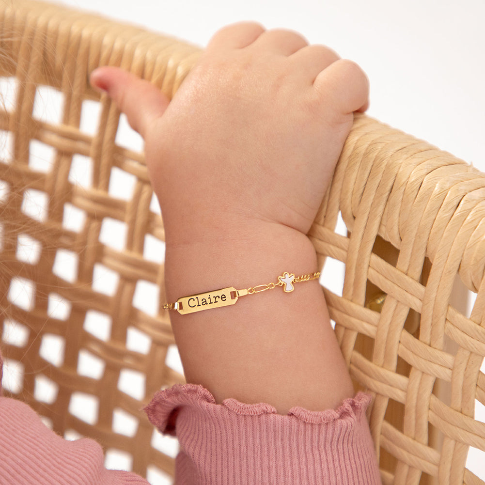 14k Gold 4.5"-5.5" Mother of Pearl Angel Baby / Toddler / Kids Bracelet