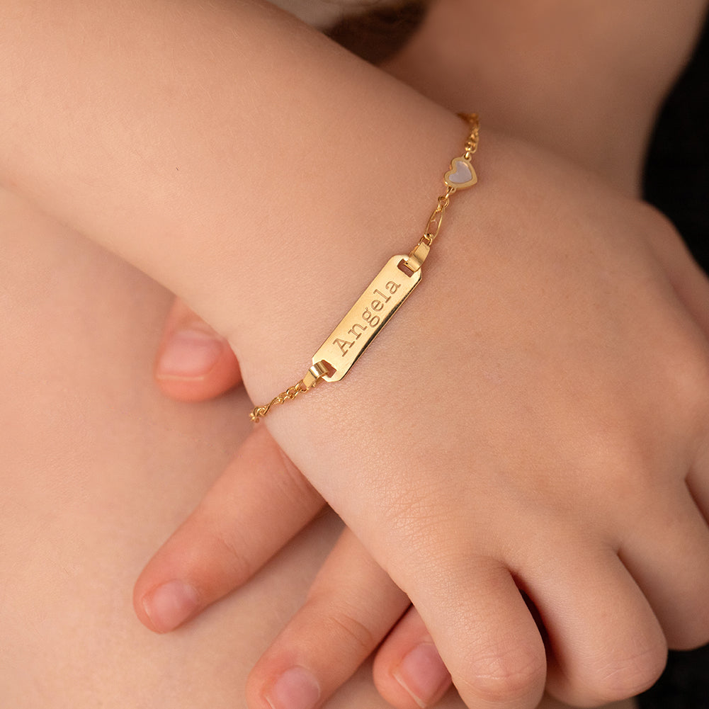 14k Gold 4.5"-5.5" Mother of Pearl Heart Baby / Toddler / Kids Bracelet