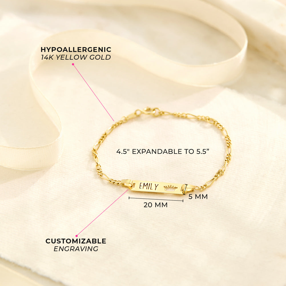 14k Gold 4.5"-5.5" Crown Cut Out ID Bracelet Baby / Toddler / Kids Bracelet