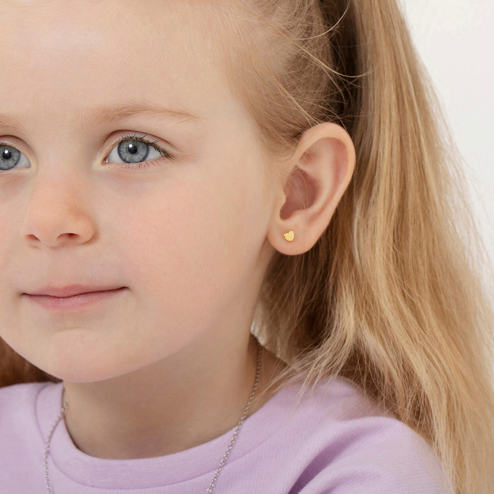 14k Gold Classic Polished Heart Baby / Toddler / Kids Earrings Safety Screw Back