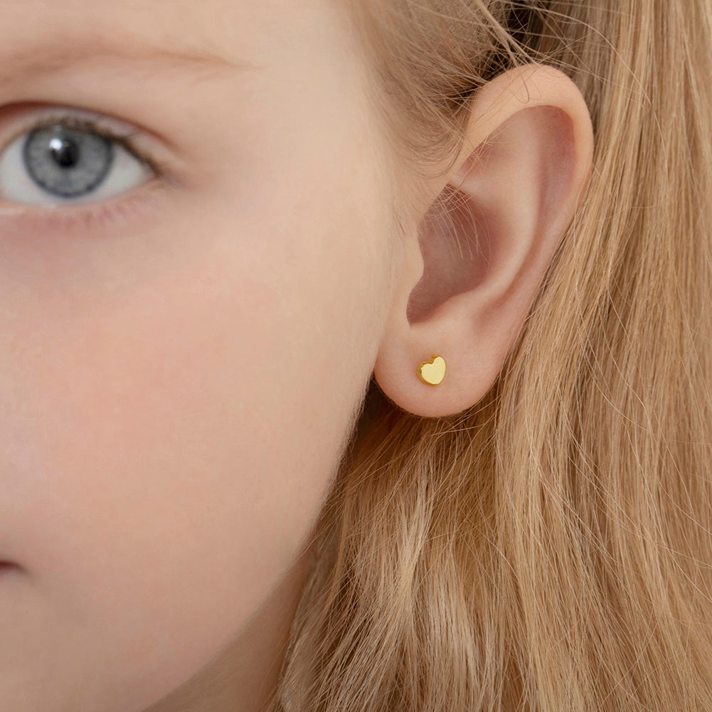 14k Gold Classic Polished Heart Baby / Toddler / Kids Earrings Safety Screw Back