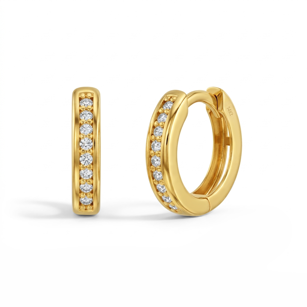 14k Gold Clear CZ Huggie 7mm Toddler / Kids / Girls Earrings Hoop