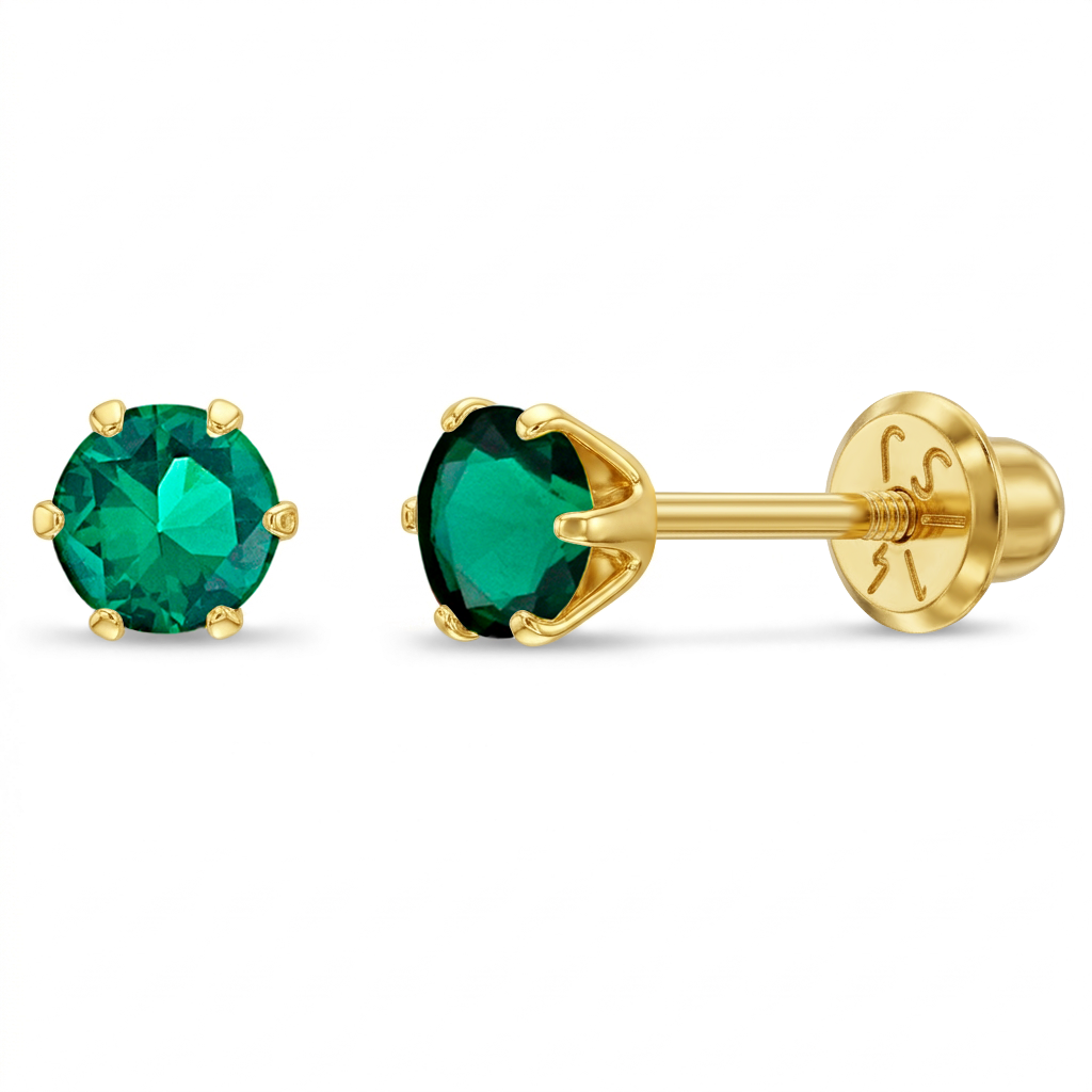 14k Gold Radiant Prong Set CZ 4mm Baby / Toddler / Kids Earrings Safety Screw Back