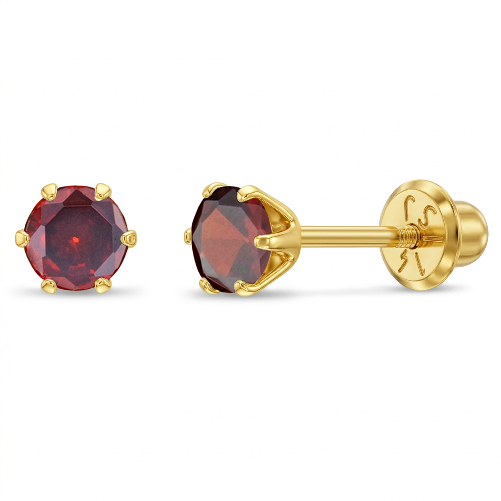 14k Gold Radiant Prong Set CZ 4mm Baby / Toddler / Kids Earrings Safety Screw Back