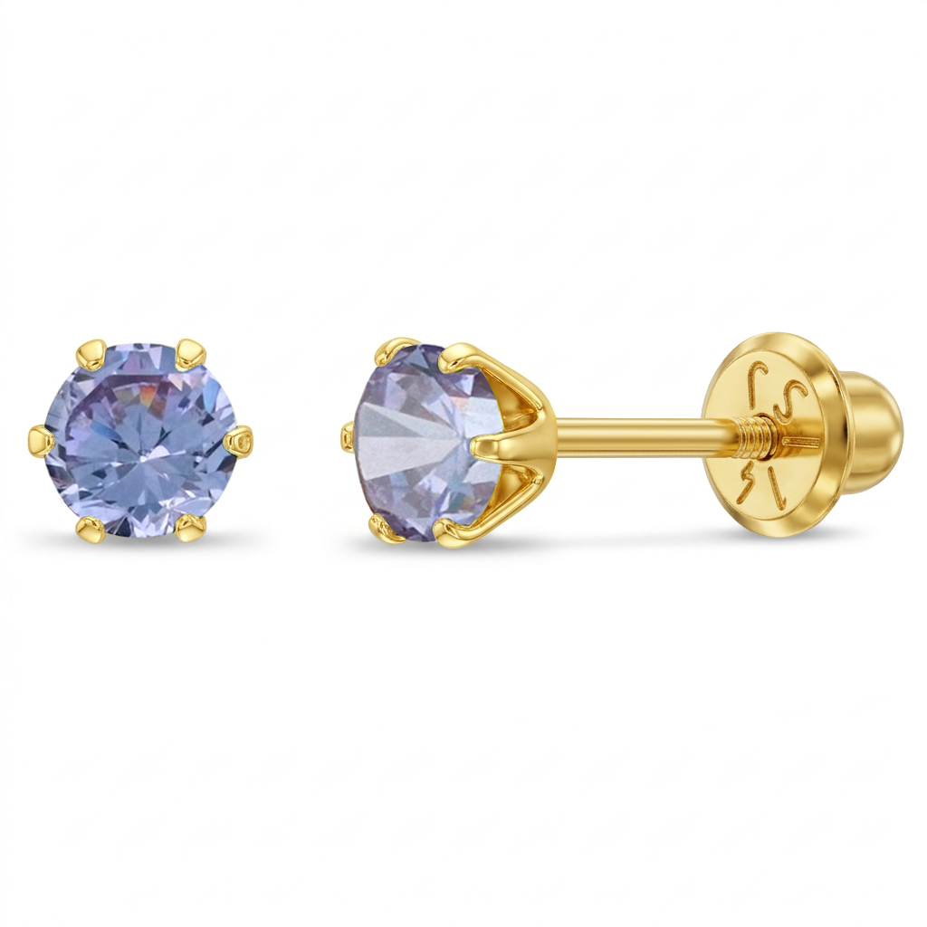 14k Gold Radiant Prong Set CZ 4mm Baby / Toddler / Kids Earrings Safety Screw Back