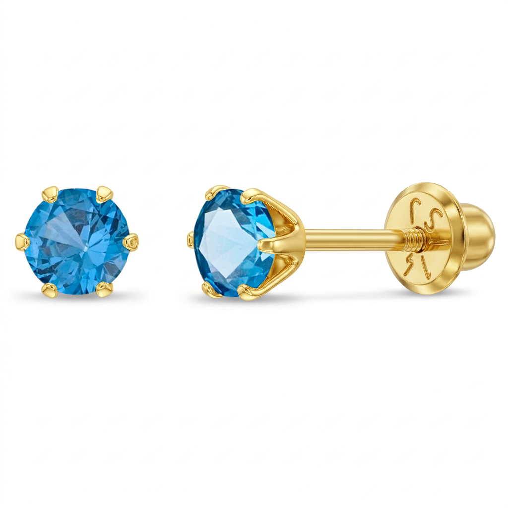 14k Gold Radiant Prong Set CZ 4mm Baby / Toddler / Kids Earrings Safety Screw Back