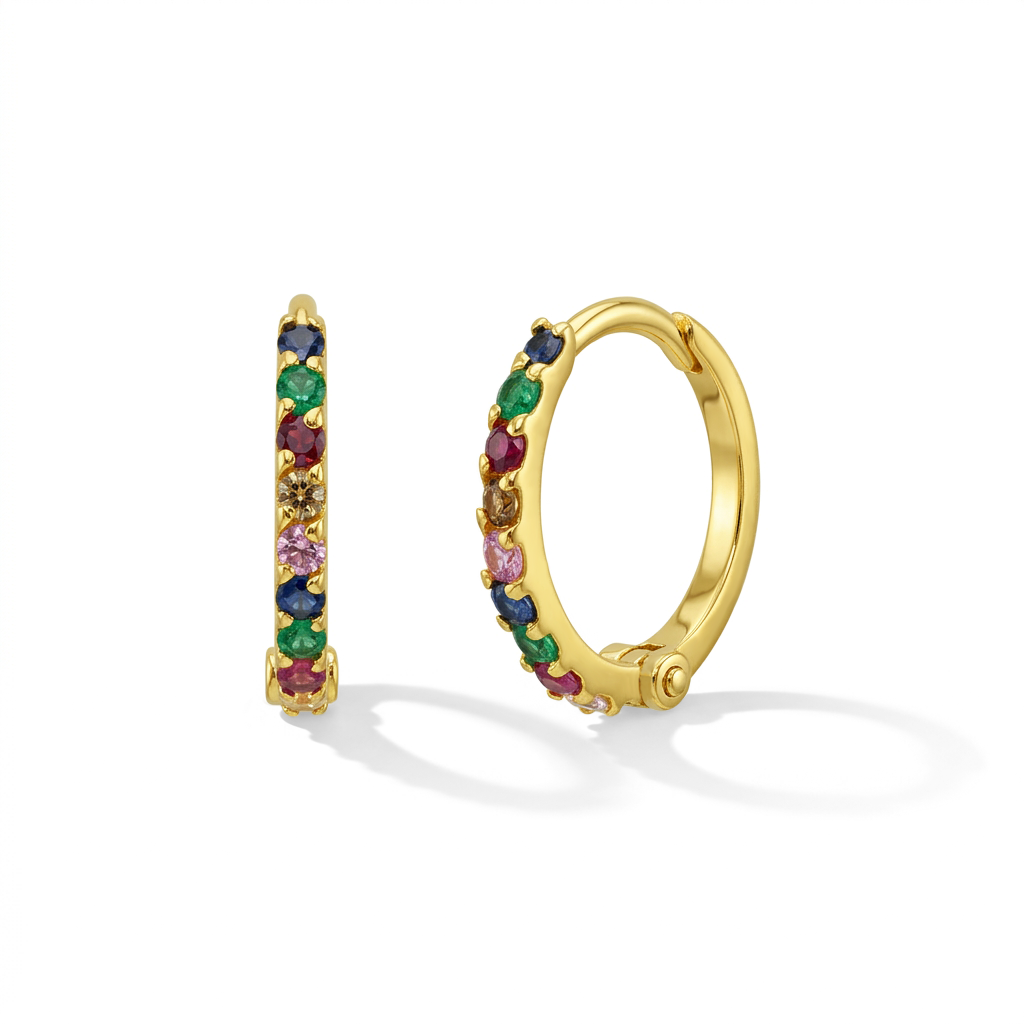 14k Gold Jeweled CZ Huggie 9mm Toddler / Kids / Girls Earrings