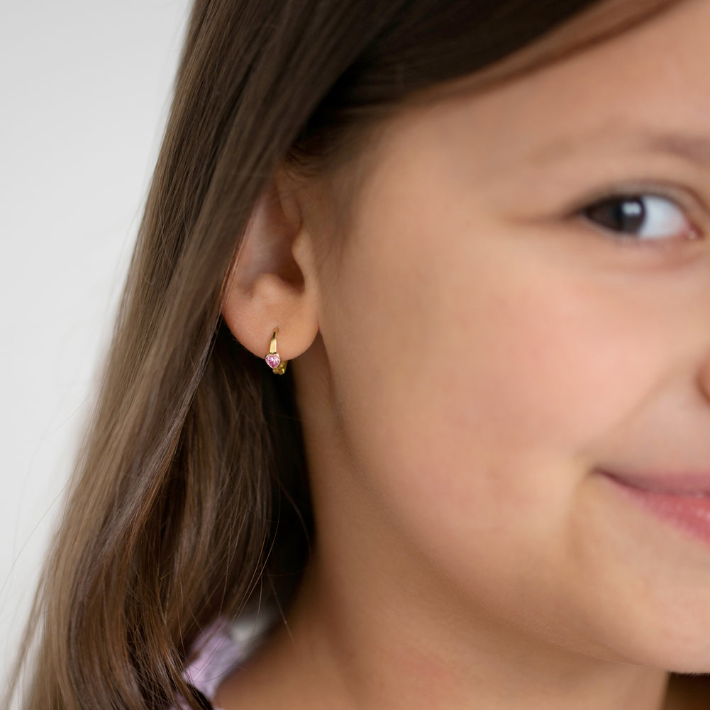 14k Gold Sparkling Heart Kids / Children's / Girls Earrings Hoop