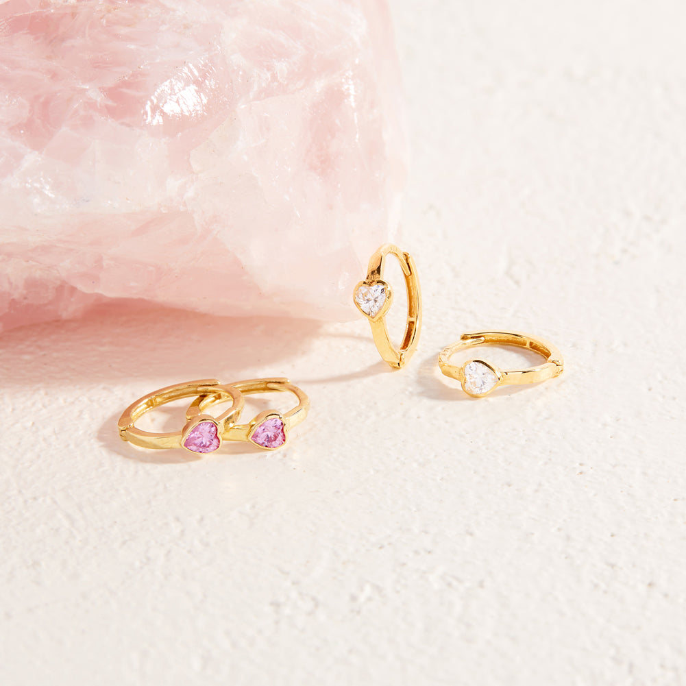 14k Gold Sparkling Heart Kids / Children's / Girls Earrings Hoop