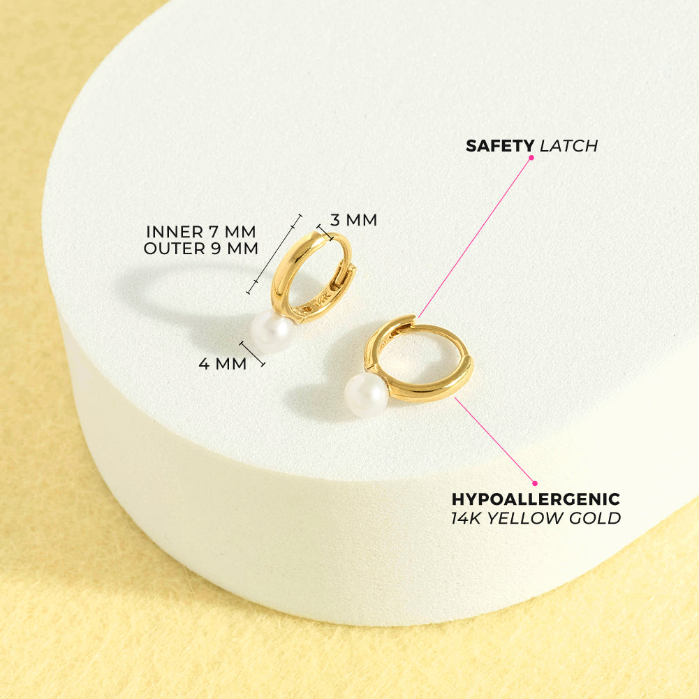 14k Gold Tiny Freshwater Cultured Pearl 7mm Baby / Toddler / Kids Earrings Hoop