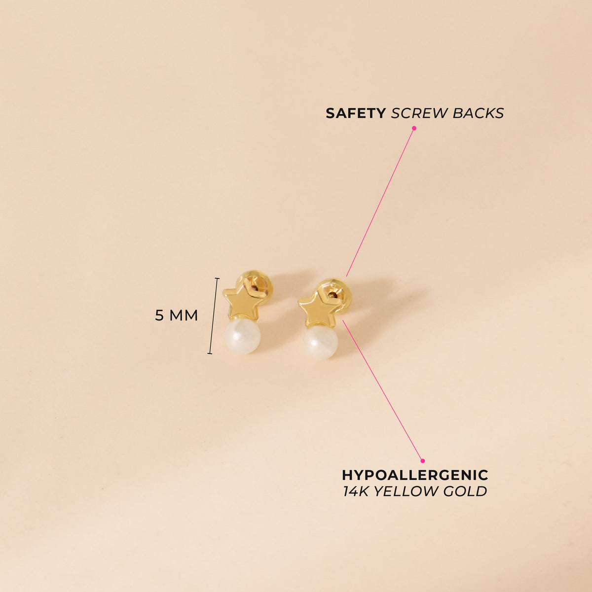 14k Gold Polished Drop Pearl Kids / Children's / Girls Earrings Safety Screw Back