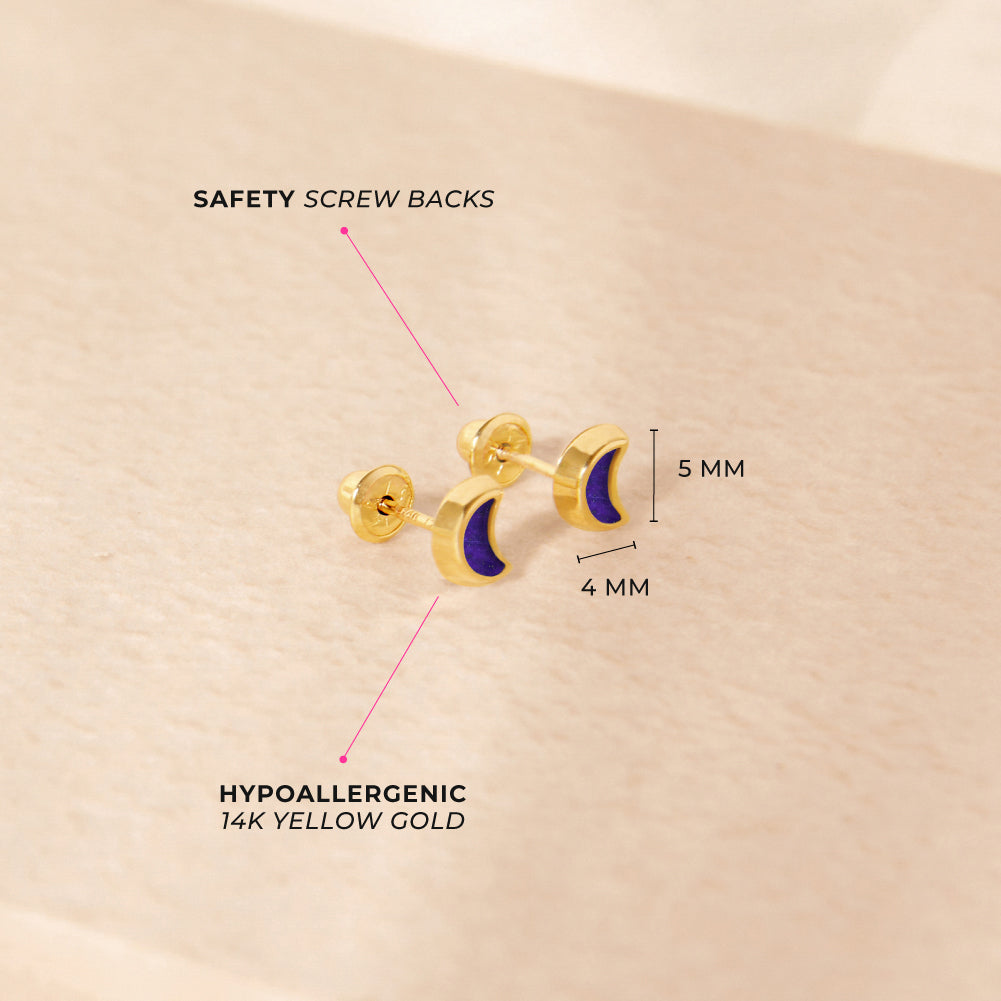 14k Gold Lapis Shaped Baby / Toddler / Kids Earrings Safety Screw Back