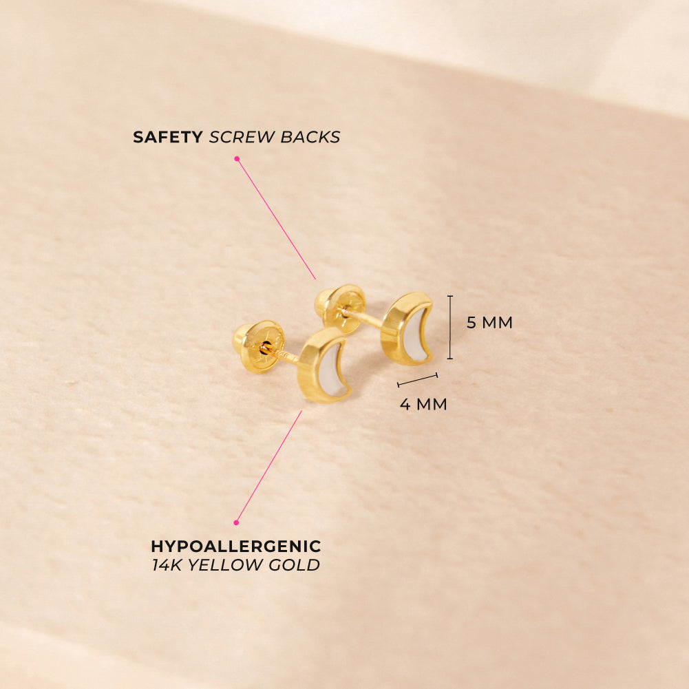 14k Gold Shaped Mother of Pearl Baby / Toddler / Kids Earrings Safety Screw Back