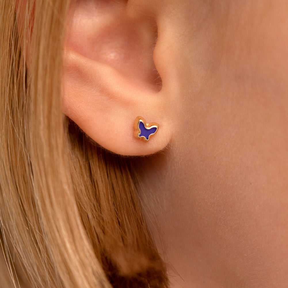 14k Gold Lapis Shaped Baby / Toddler / Kids Earrings Safety Screw Back
