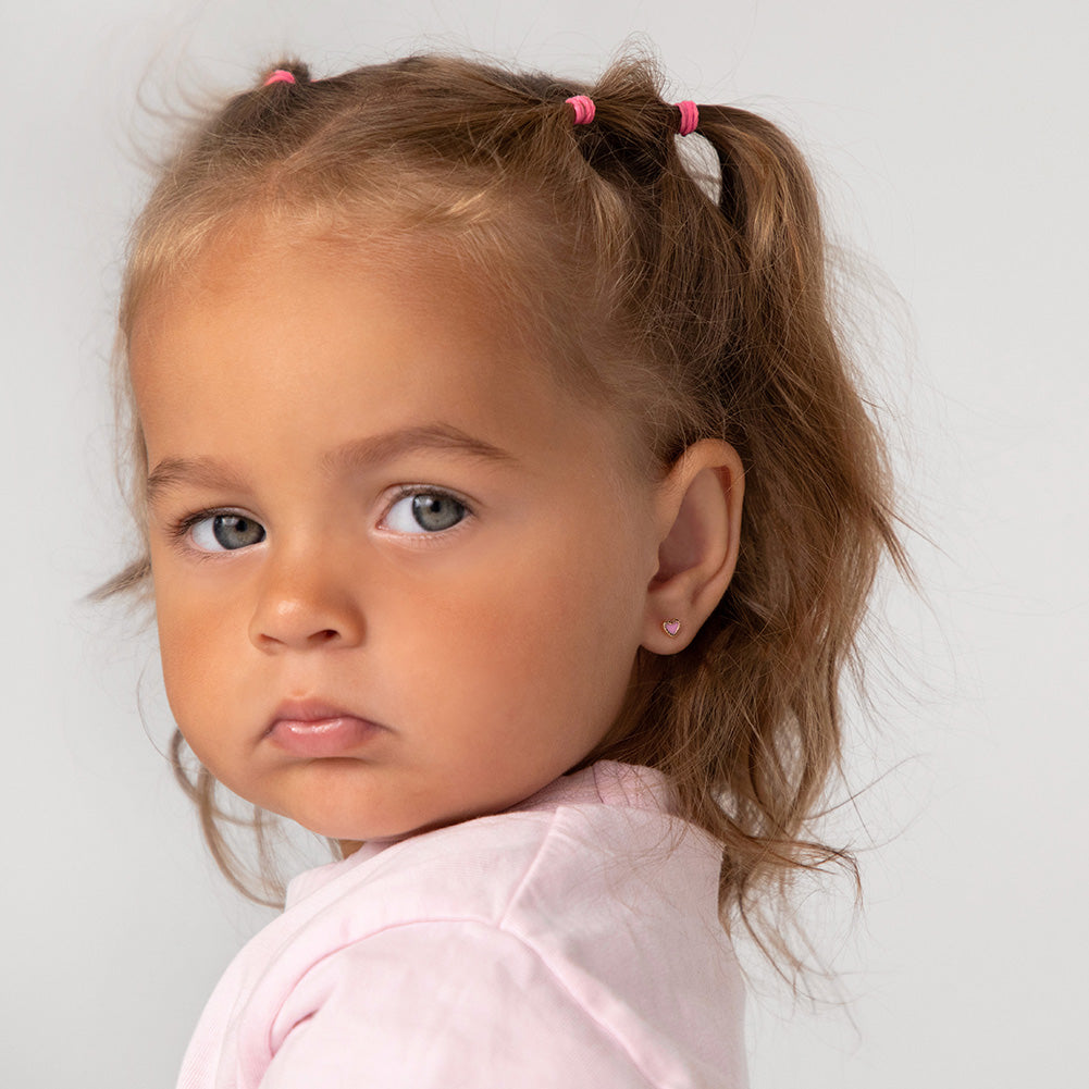 14k Gold Pretty in Pink Star Baby / Toddler / Kids Earrings Safety Screw Back