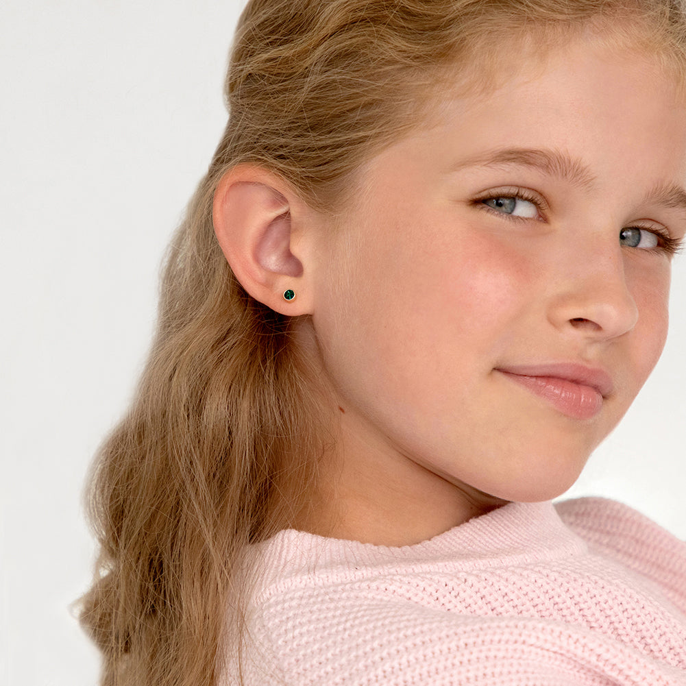 14k Gold CZ Halo Kids / Preteen / Teen Earrings