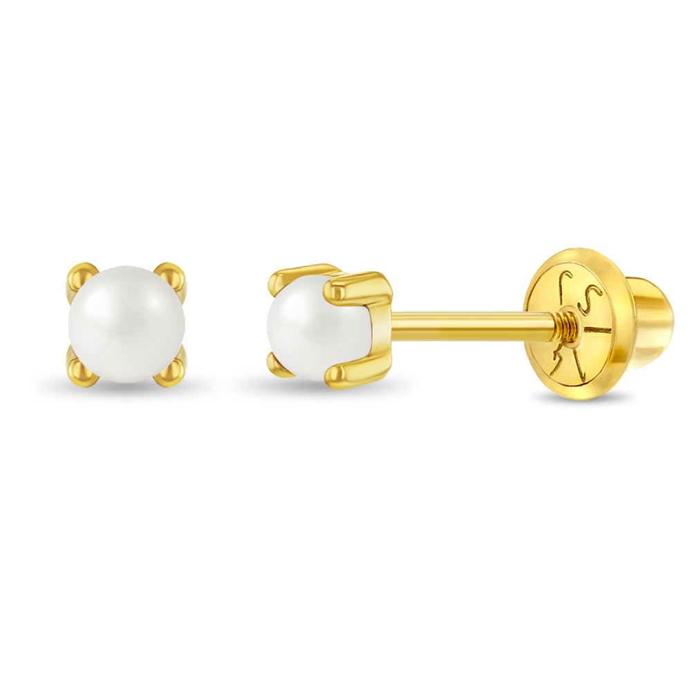 Pronged Freshwater Cultured Pearl Children / Girl Earrings Safety Screw Back
