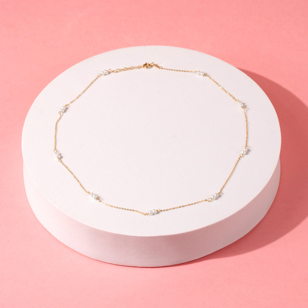 14k Gold Double 3mm Freshwater Cultured Pearls 16" Kids / Teen Necklace