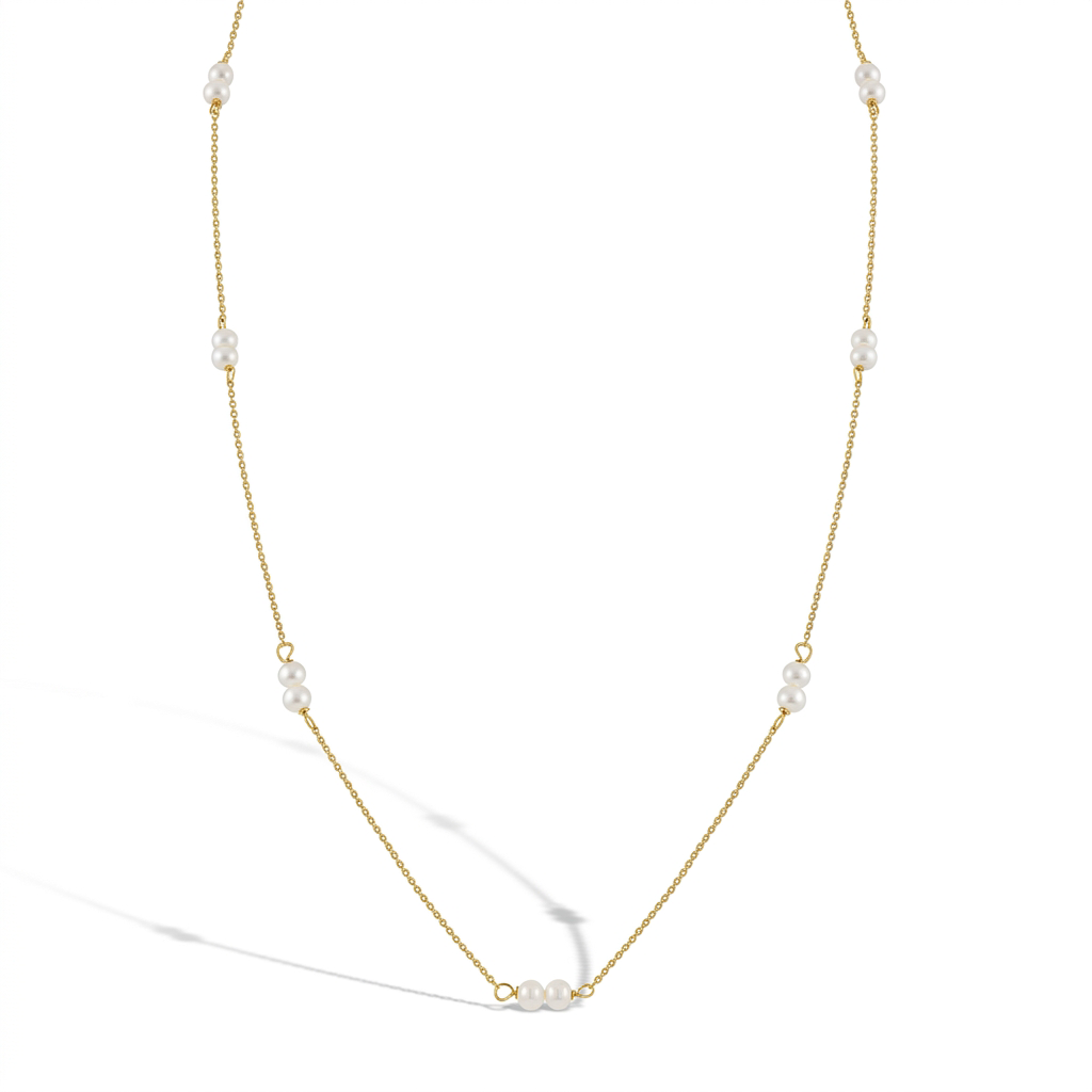 14k Gold Double 3mm Freshwater Cultured Pearls 16" Kids / Teen Necklace