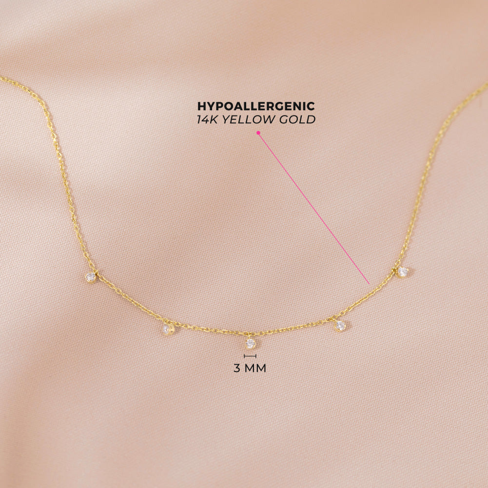 14k Gold Dainty Multicharm Clear CZ 16" Kids / Teen Necklace