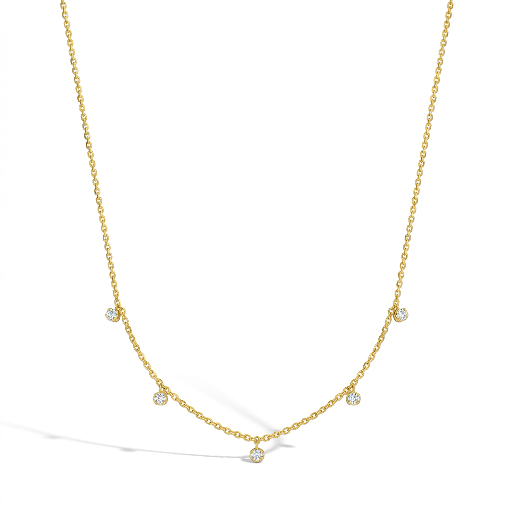 14k Gold Dainty Multicharm Clear CZ 16" Kids / Teen Necklace