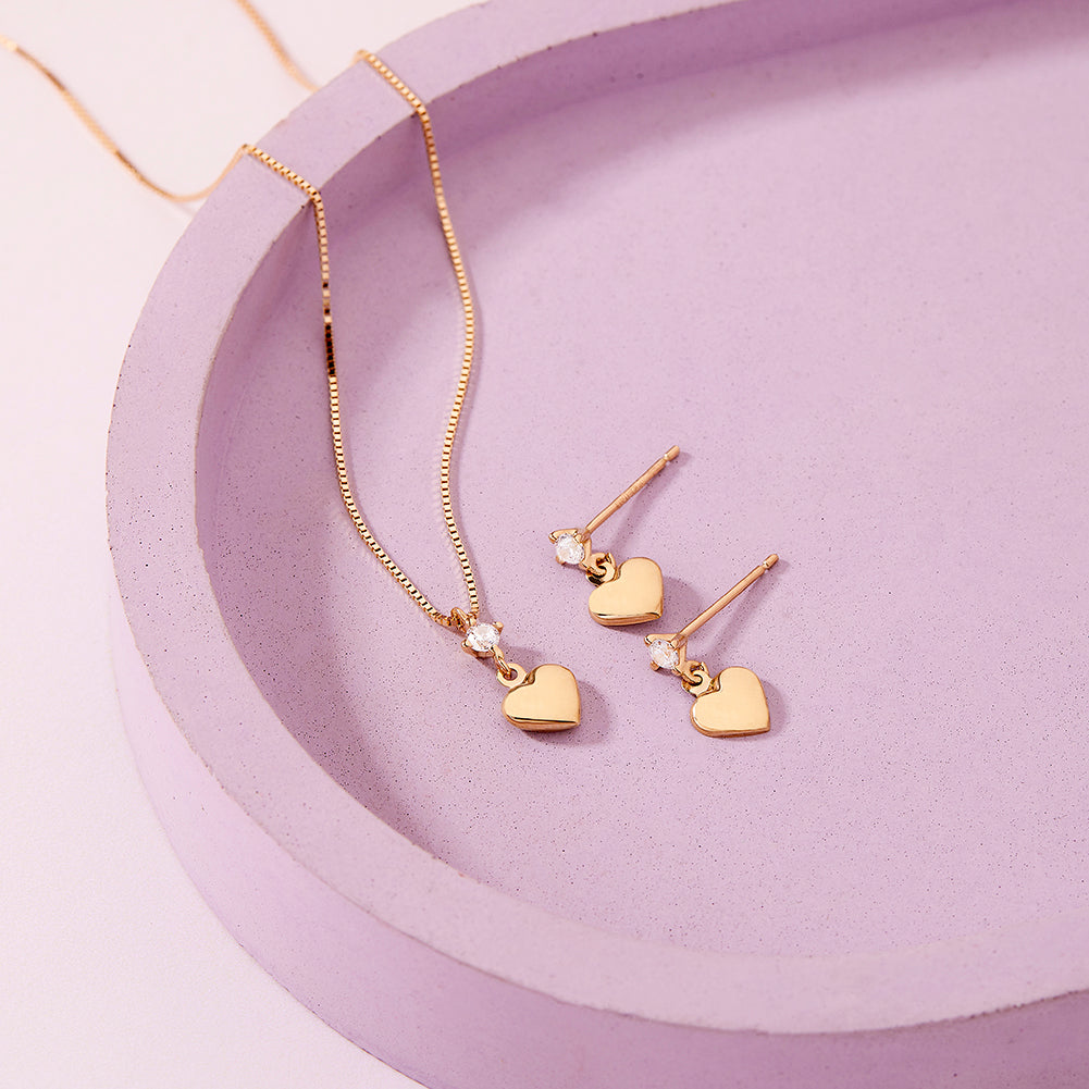 14k Gold Cubic Zirconia Heart Dangle Kids / Children's / Girls Necklace