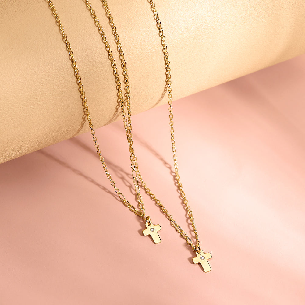 14k Gold Cross CZ Chain Kids / Children's / Girls Necklace