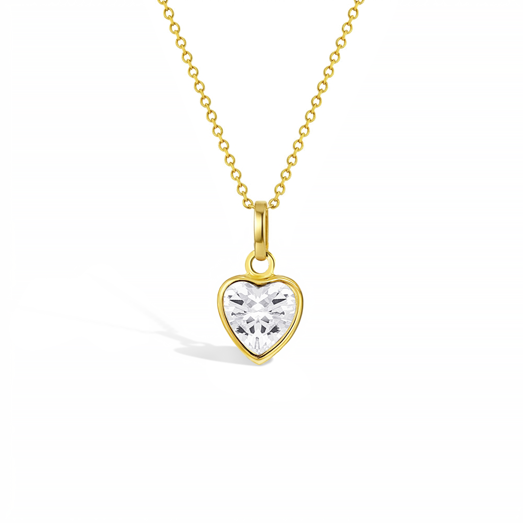 14k Gold Glimmering Simulated Birthstone Heart Kids / Children's / Girls Pendant