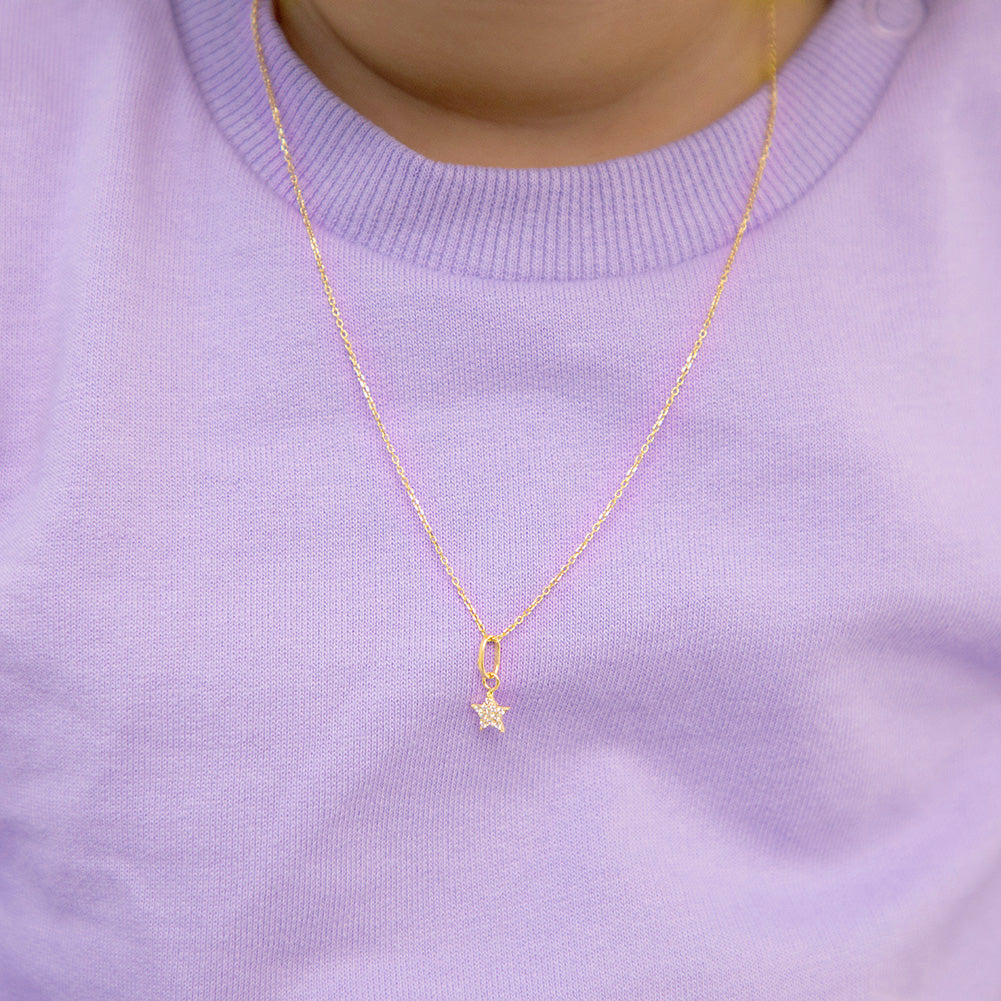 14k Gold Tiny CZ Encrusted Star Clear Baby / Toddler / Kids Pendant