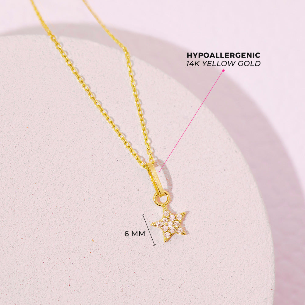 14k Gold Tiny CZ Encrusted Star Clear Baby / Toddler / Kids Pendant