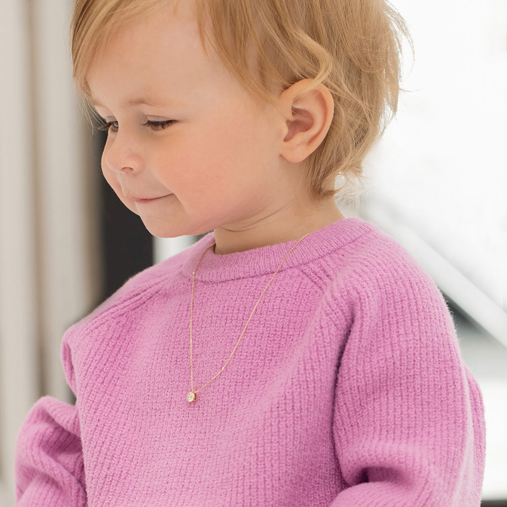14k Gold Clear Hidden Halo CZ Toddler / Kids / Girls Pendant