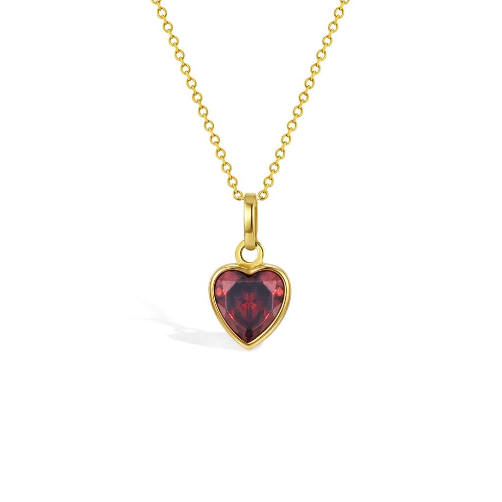 14k Gold Glimmering Simulated Birthstone Heart Kids / Children's / Girls Pendant