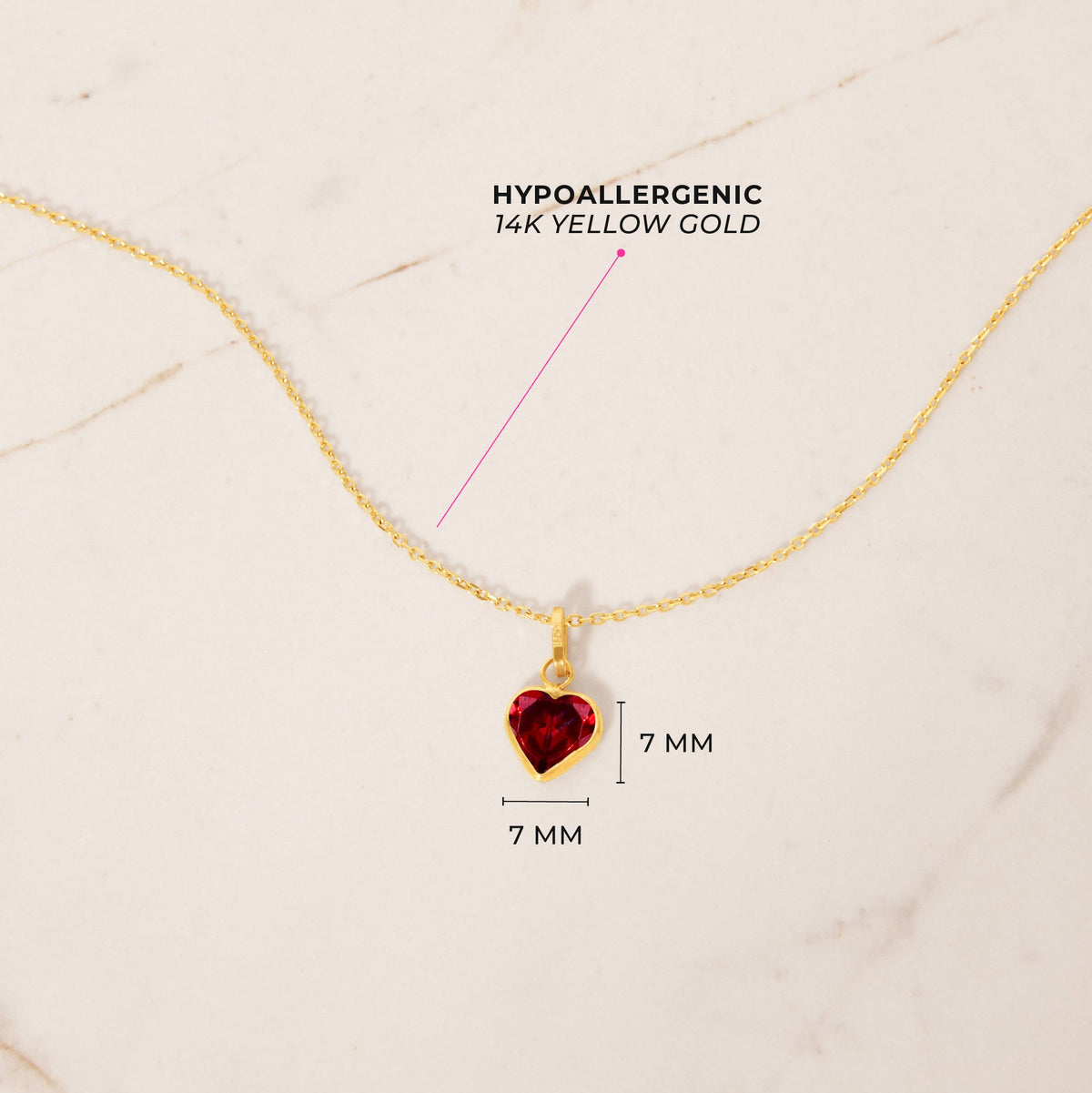 14k Gold Glimmering Simulated Birthstone Heart Kids / Children's / Girls Pendant
