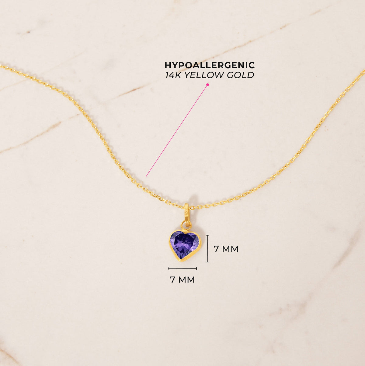 14k Gold Glimmering Simulated Birthstone Heart Kids / Children's / Girls Pendant