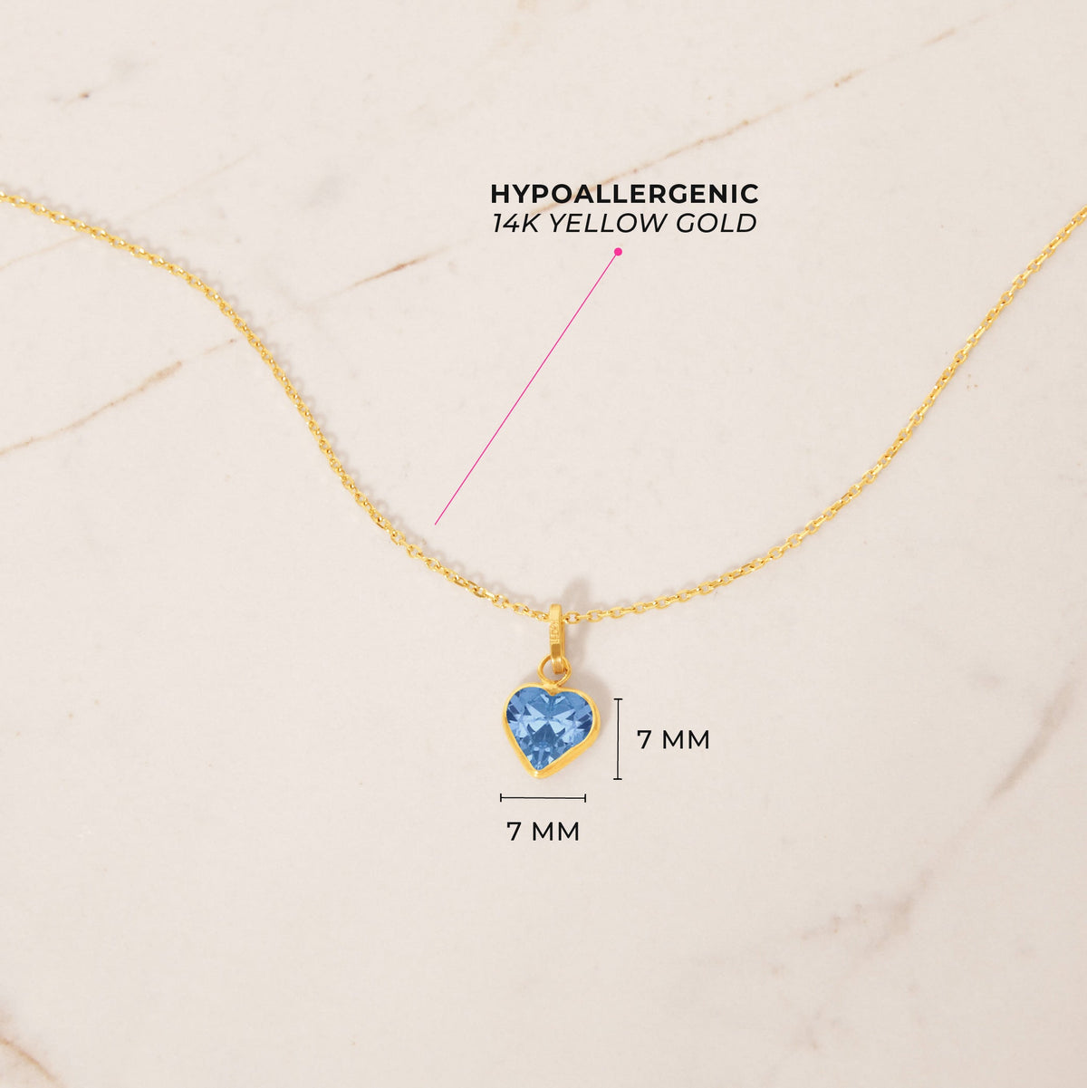 14k Gold Glimmering Simulated Birthstone Heart Kids / Children's / Girls Pendant