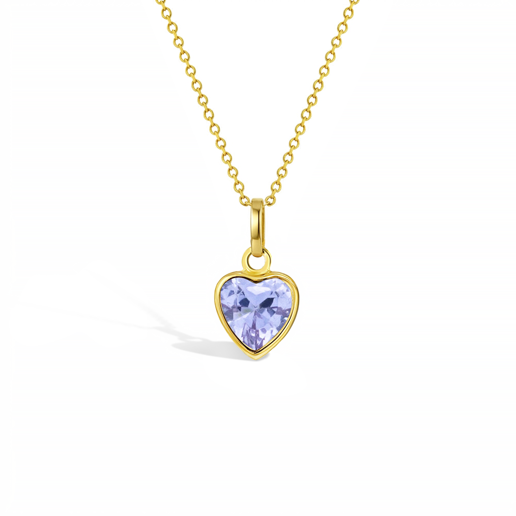 14k Gold Glimmering Simulated Birthstone Heart Kids / Children's / Girls Pendant